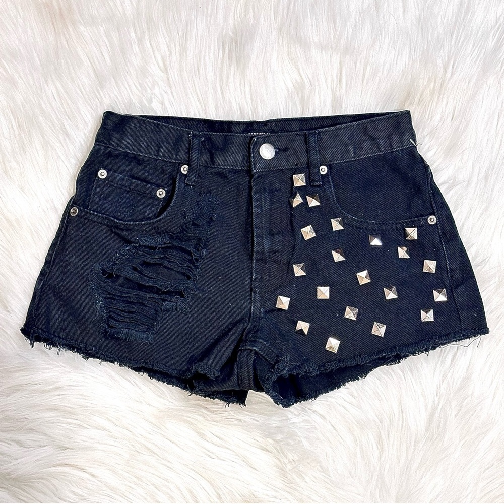 Forever 21 Studded Black Distressed Jean Shorts